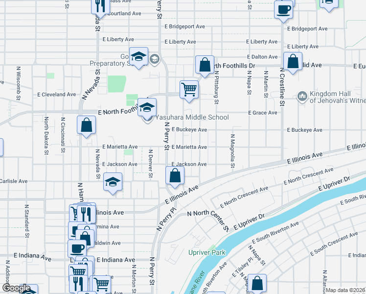 map of restaurants, bars, coffee shops, grocery stores, and more near 2616 North Hogan Street in Spokane