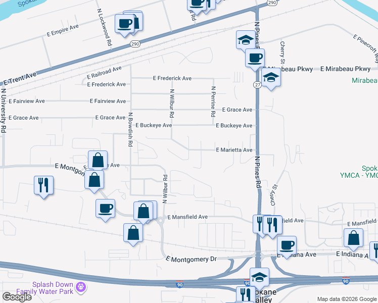 map of restaurants, bars, coffee shops, grocery stores, and more near 11811 East Marietta Avenue in Spokane Valley