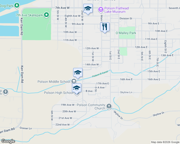 map of restaurants, bars, coffee shops, grocery stores, and more near 4th Ave W in Polson