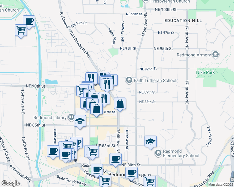 map of restaurants, bars, coffee shops, grocery stores, and more near 8900-8958 Redmond-Woodinville Road Northeast in Redmond