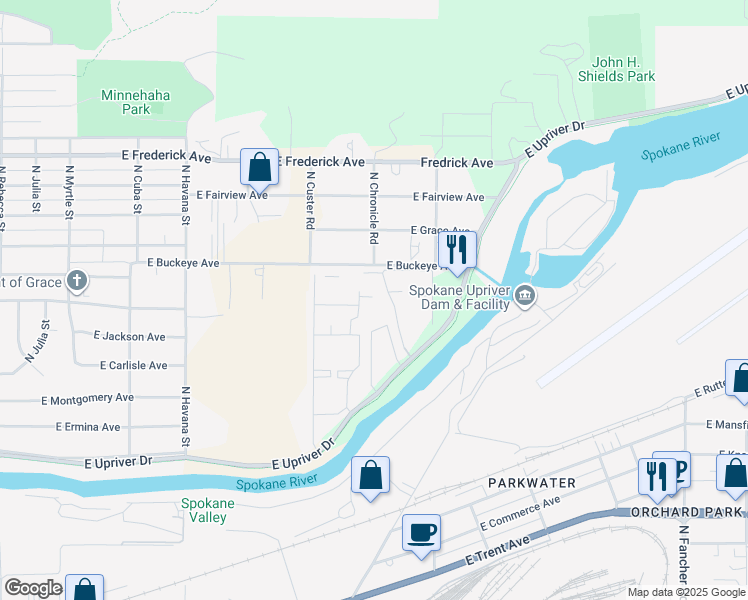 map of restaurants, bars, coffee shops, grocery stores, and more near 4832 East Buckeye Avenue in Spokane
