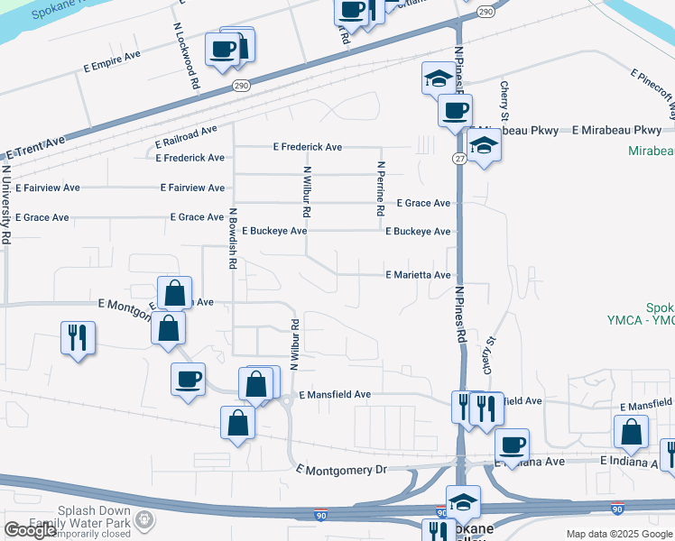 map of restaurants, bars, coffee shops, grocery stores, and more near 11811 East Marietta Avenue in Spokane Valley