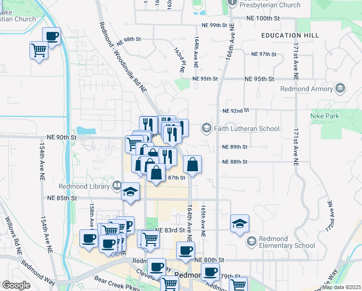map of restaurants, bars, coffee shops, grocery stores, and more near 8900-8958 Redmond-Woodinville Road Northeast in Redmond