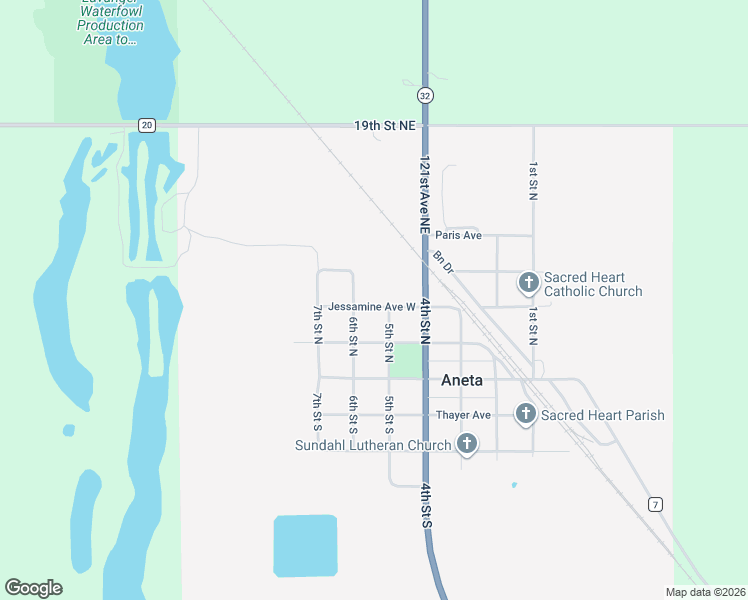 map of restaurants, bars, coffee shops, grocery stores, and more near 523 Jessamine Avenue West in Aneta