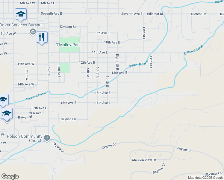map of restaurants, bars, coffee shops, grocery stores, and more near 705 15th Avenue East in Polson