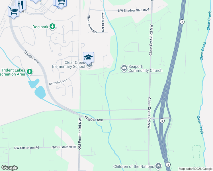 map of restaurants, bars, coffee shops, grocery stores, and more near 12980 Winter Creek Avenue in Silverdale
