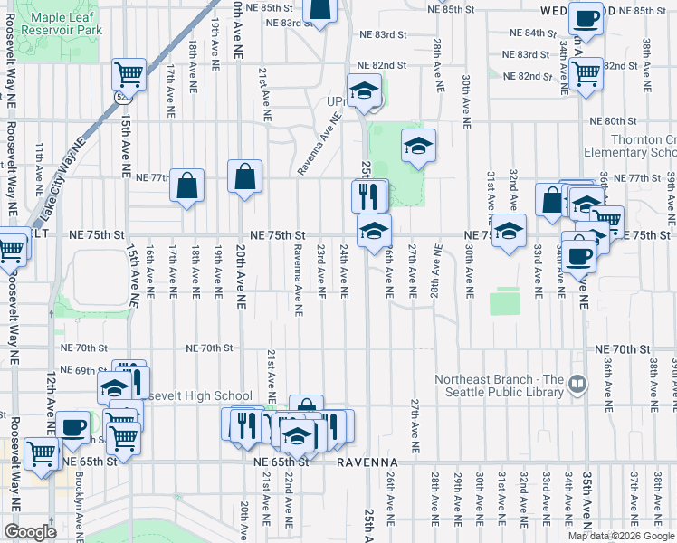 map of restaurants, bars, coffee shops, grocery stores, and more near 7322 23rd Avenue Northeast in Seattle
