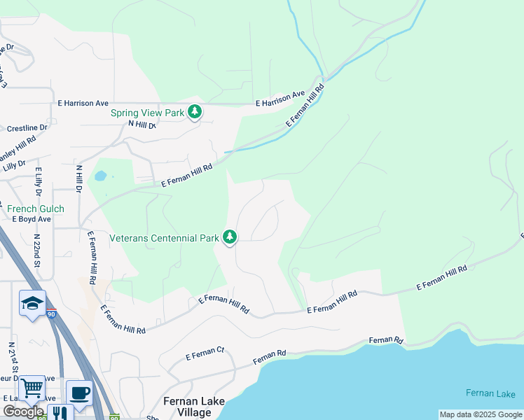 map of restaurants, bars, coffee shops, grocery stores, and more near 965 North Veranda Drive in Coeur d'Alene