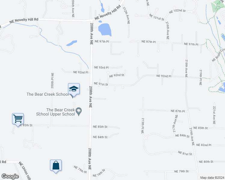 map of restaurants, bars, coffee shops, grocery stores, and more near 9007 210th Place Northeast in Redmond