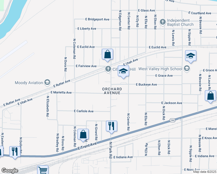 map of restaurants, bars, coffee shops, grocery stores, and more near 2719 North Park Road in Spokane Valley