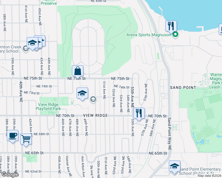 map of restaurants, bars, coffee shops, grocery stores, and more near 7324 51st Avenue Northeast in Seattle