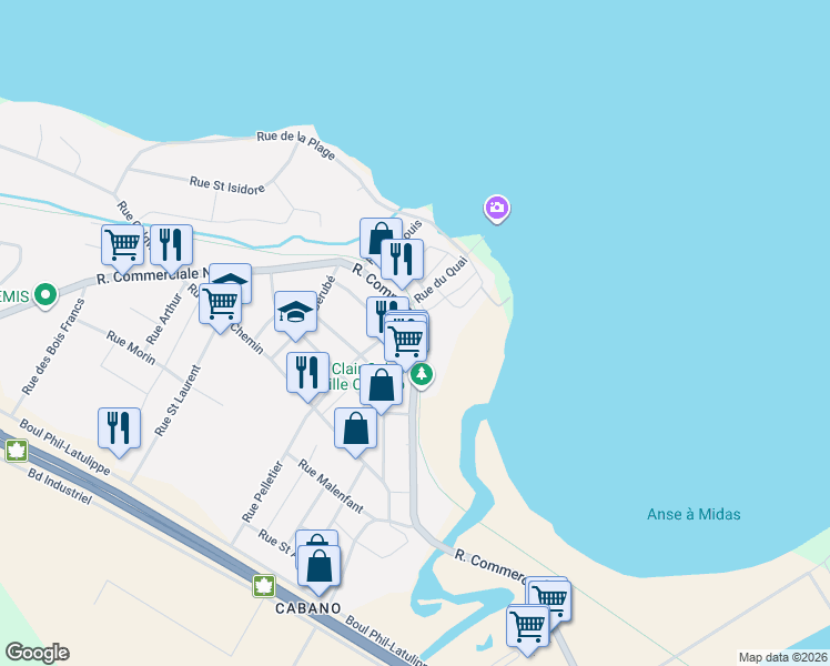map of restaurants, bars, coffee shops, grocery stores, and more near 781 Rue Commerciale Nord in Témiscouata-sur-le-Lac