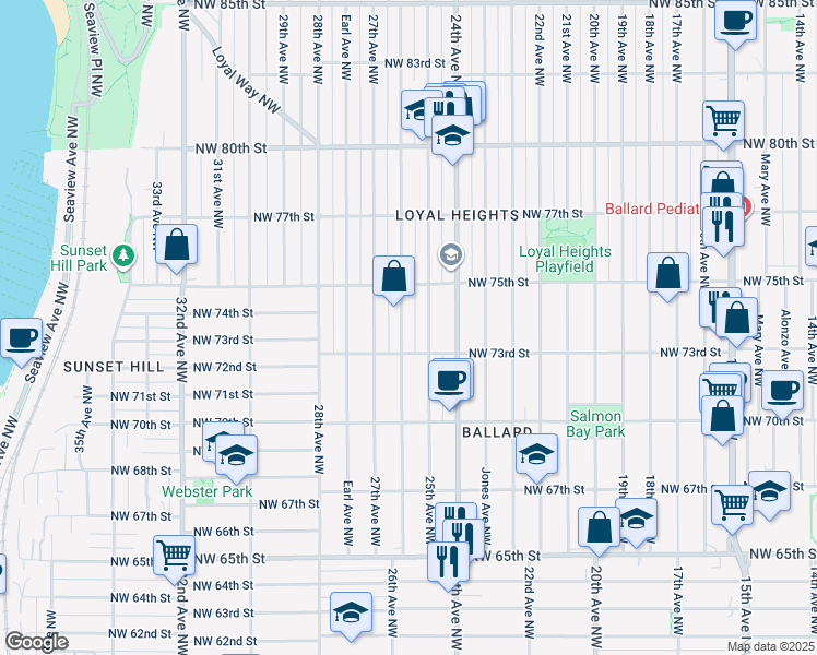 map of restaurants, bars, coffee shops, grocery stores, and more near 7320 26th Avenue Northwest in Seattle