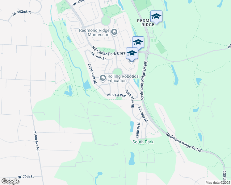 map of restaurants, bars, coffee shops, grocery stores, and more near 9115 227 Avenue Northeast in Redmond