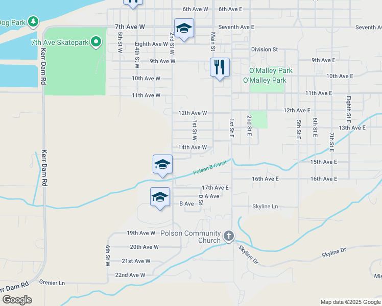 map of restaurants, bars, coffee shops, grocery stores, and more near 4th Avenue West in Polson