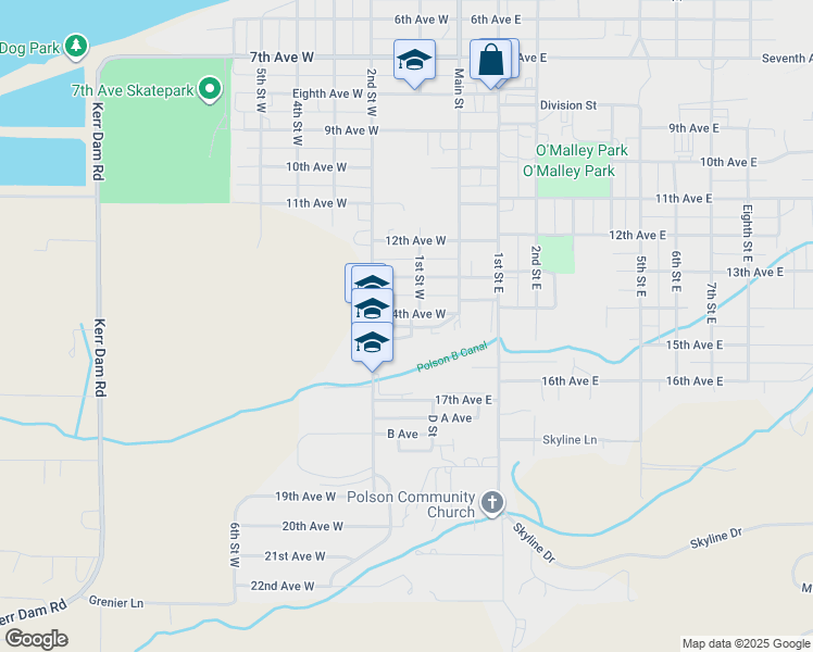 map of restaurants, bars, coffee shops, grocery stores, and more near 4th Ave W in Polson