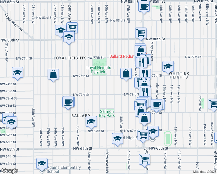 map of restaurants, bars, coffee shops, grocery stores, and more near 7318 20th Avenue Northwest in Seattle
