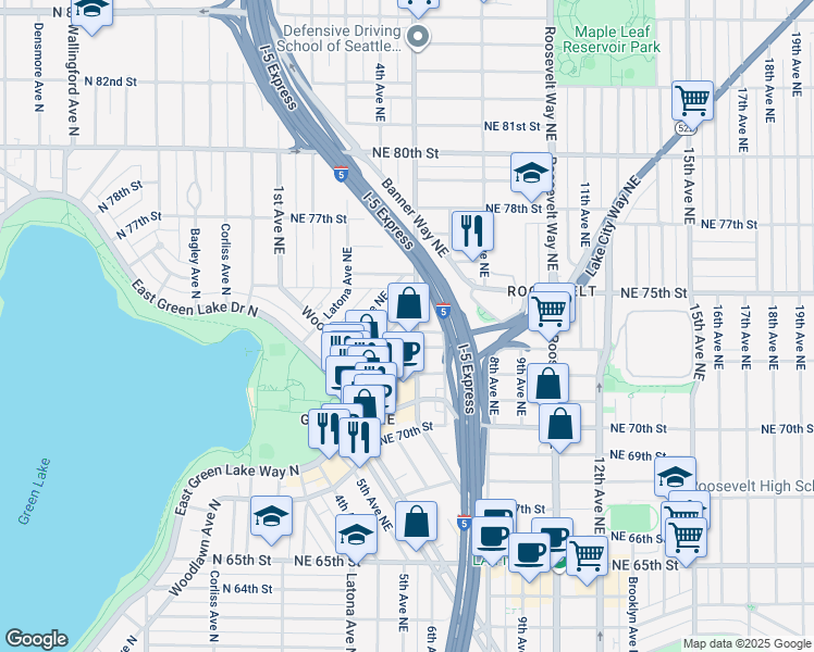 map of restaurants, bars, coffee shops, grocery stores, and more near 7415 5th Avenue Northeast in Seattle