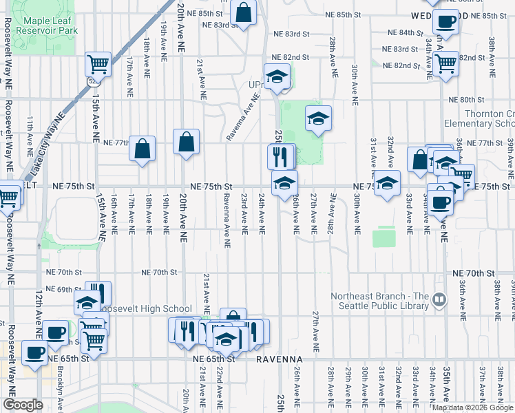 map of restaurants, bars, coffee shops, grocery stores, and more near 7322 23rd Avenue Northeast in Seattle