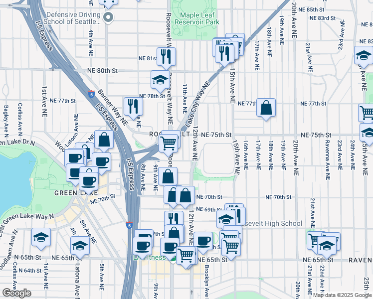 map of restaurants, bars, coffee shops, grocery stores, and more near 7310 11th Avenue Northeast in Seattle