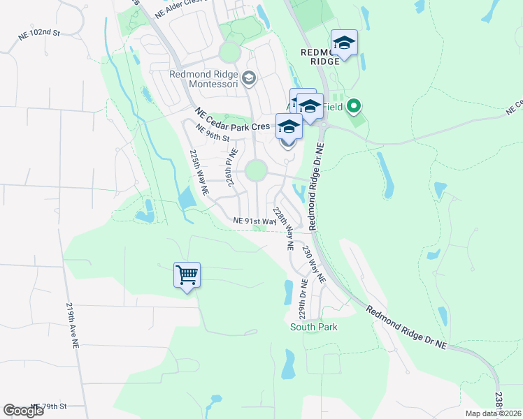 map of restaurants, bars, coffee shops, grocery stores, and more near 9140 227 Avenue Northeast in Redmond