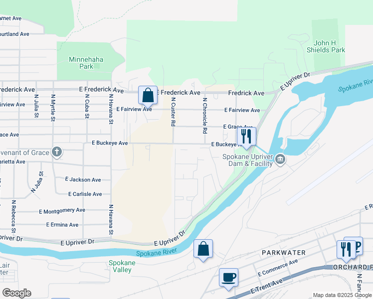 map of restaurants, bars, coffee shops, grocery stores, and more near 4726 East Buckeye Avenue in Spokane
