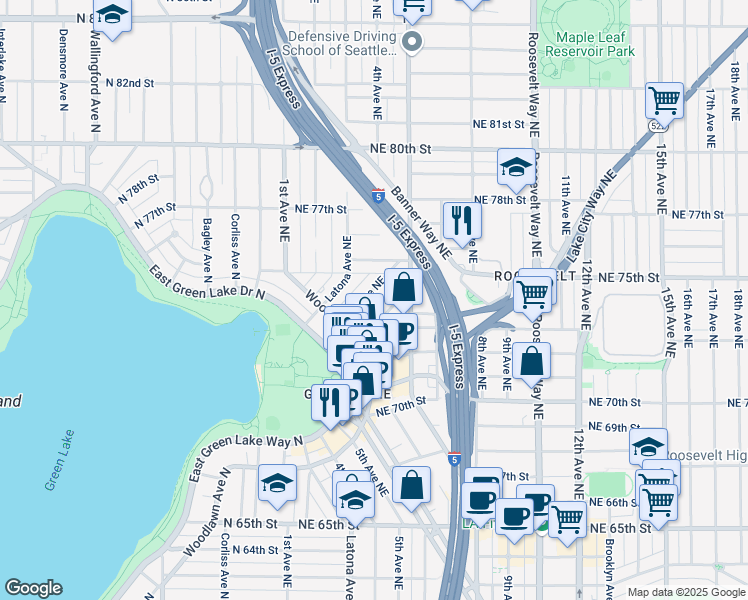 map of restaurants, bars, coffee shops, grocery stores, and more near 7420 4th Avenue Northeast in Seattle