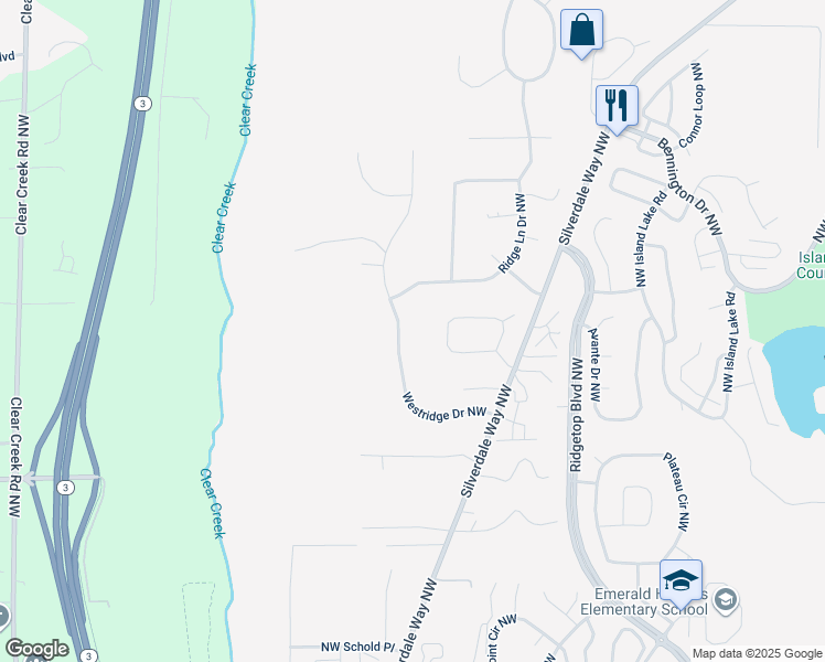 map of restaurants, bars, coffee shops, grocery stores, and more near 12960 Westridge Drive Northwest in Silverdale