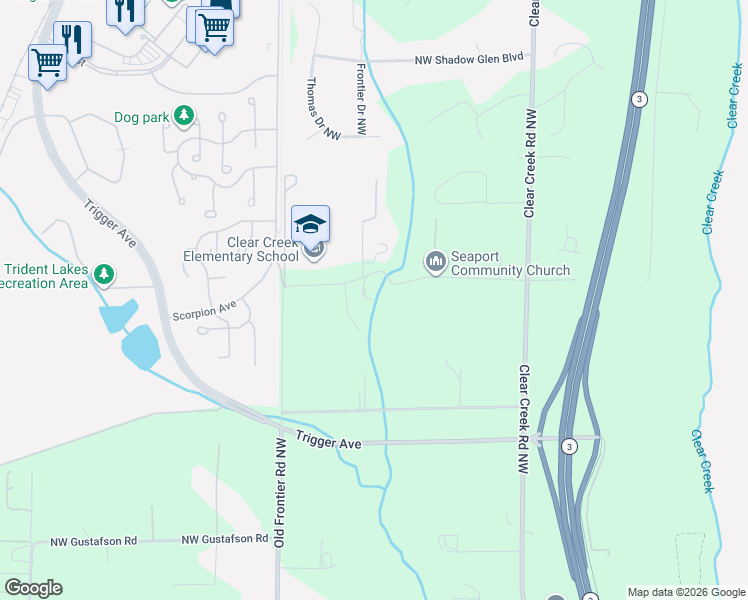 map of restaurants, bars, coffee shops, grocery stores, and more near 12980 Winter Creek Avenue in Silverdale