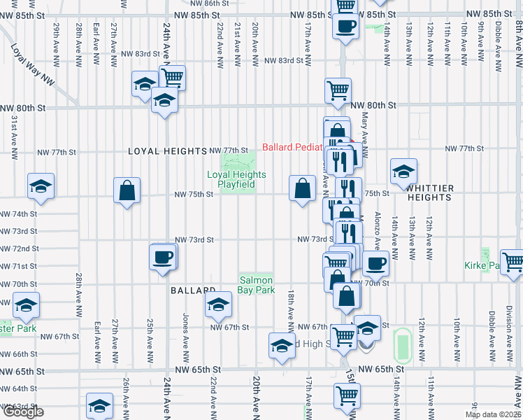 map of restaurants, bars, coffee shops, grocery stores, and more near 7318 20th Avenue Northwest in Seattle