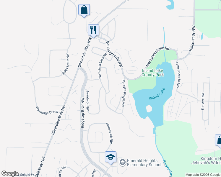 map of restaurants, bars, coffee shops, grocery stores, and more near 13120 Lakeridge Circle Northwest in Silverdale