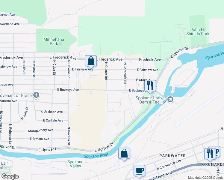 map of restaurants, bars, coffee shops, grocery stores, and more near 4712 East Buckeye Avenue in Spokane