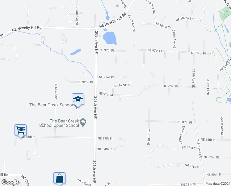 map of restaurants, bars, coffee shops, grocery stores, and more near 21004 Northeast 91st Street in Redmond