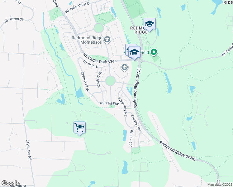 map of restaurants, bars, coffee shops, grocery stores, and more near 9215 228th Way Northeast in Redmond