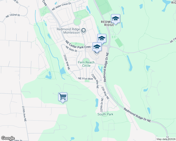 map of restaurants, bars, coffee shops, grocery stores, and more near 22675 Northeast Fern Reach Circle in Redmond