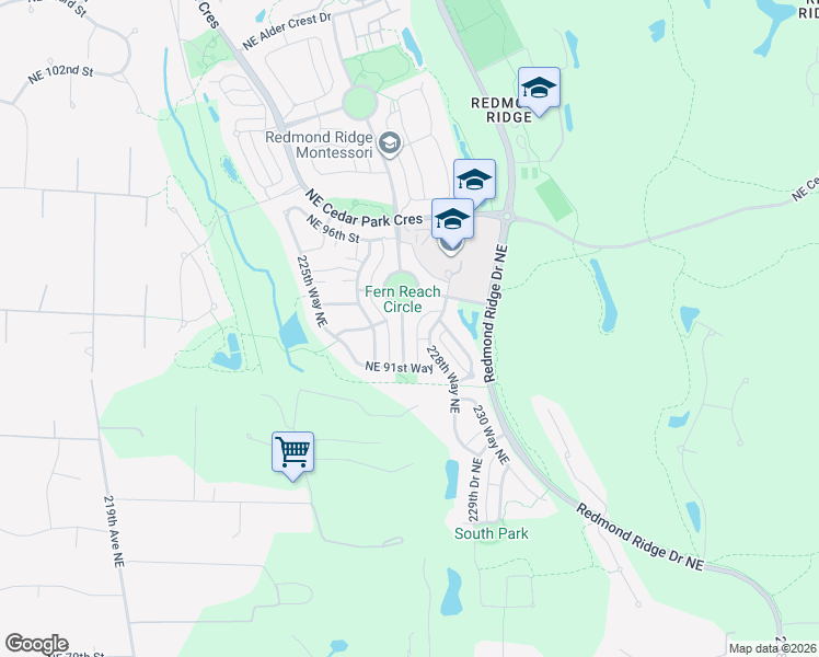 map of restaurants, bars, coffee shops, grocery stores, and more near 22675 Northeast Fern Reach Circle in Redmond
