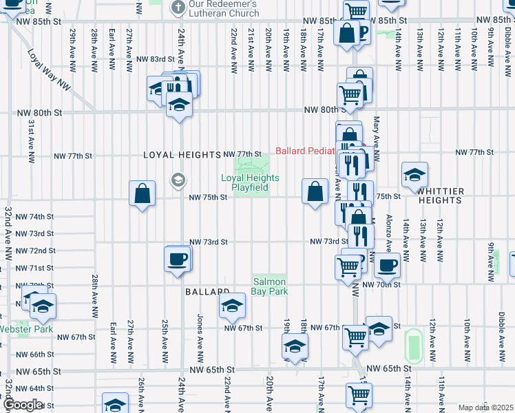 map of restaurants, bars, coffee shops, grocery stores, and more near 2000-2098 Northwest 75th Street in Seattle