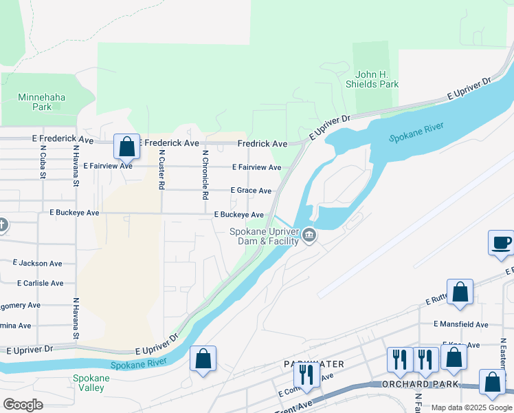 map of restaurants, bars, coffee shops, grocery stores, and more near 5022 East Grace Avenue in Spokane