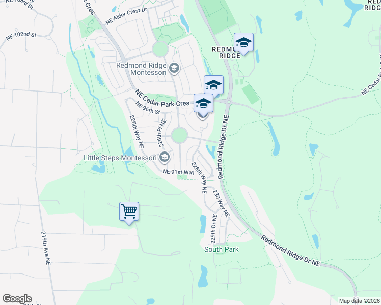 map of restaurants, bars, coffee shops, grocery stores, and more near 22759 Northeast 94th Way in Redmond