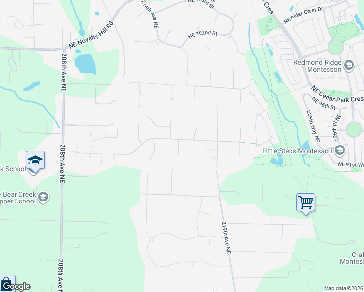 map of restaurants, bars, coffee shops, grocery stores, and more near 21524 Northeast 92nd Place in Redmond