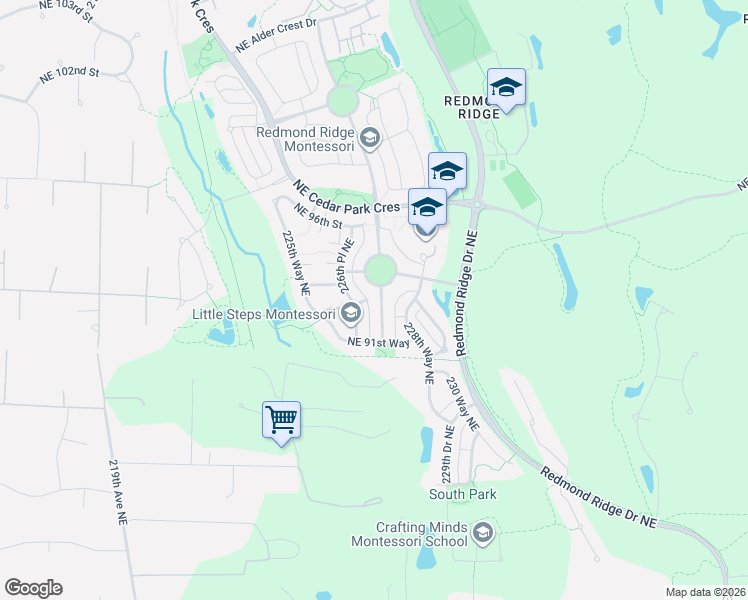 map of restaurants, bars, coffee shops, grocery stores, and more near 22675 Northeast Fern Reach Circle in Redmond