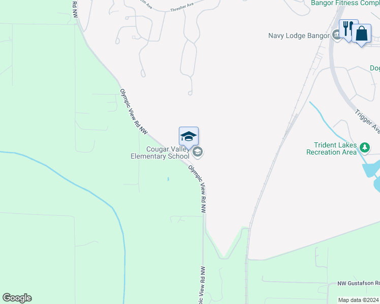 map of restaurants, bars, coffee shops, grocery stores, and more near 13200 Olympic View Road Northwest in Silverdale