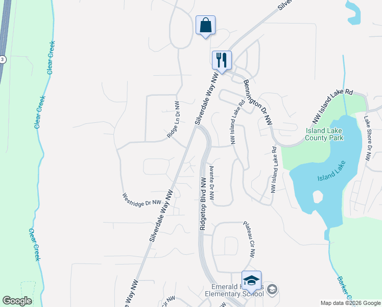 map of restaurants, bars, coffee shops, grocery stores, and more near 13167 Grandpeak Lane Northwest in Silverdale