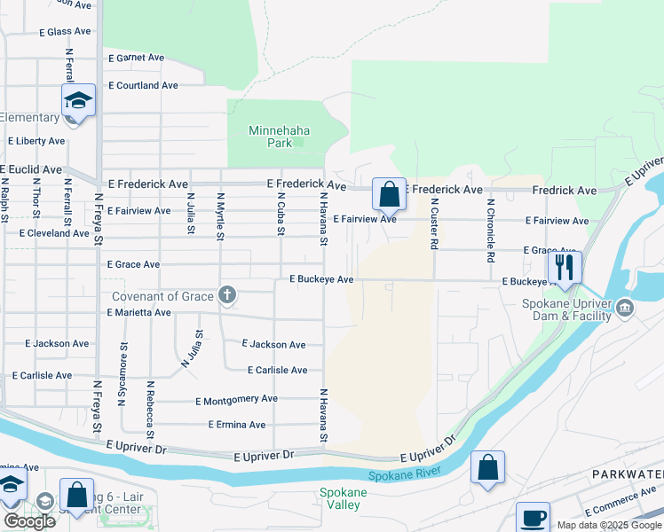 map of restaurants, bars, coffee shops, grocery stores, and more near 2824 North Havana Street in Spokane
