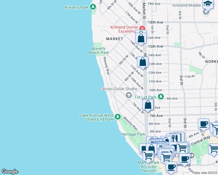 map of restaurants, bars, coffee shops, grocery stores, and more near 408 5th Avenue West in Kirkland