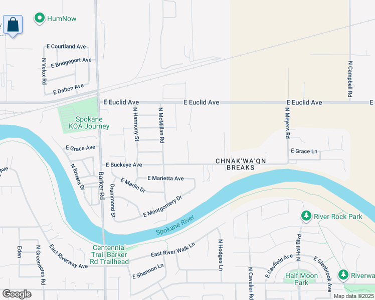 map of restaurants, bars, coffee shops, grocery stores, and more near 19221 East Buckeye Avenue in Spokane Valley