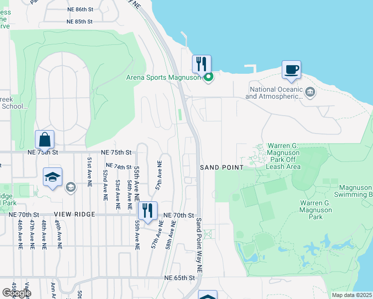 map of restaurants, bars, coffee shops, grocery stores, and more near 5842 Northeast 75th Street in Seattle