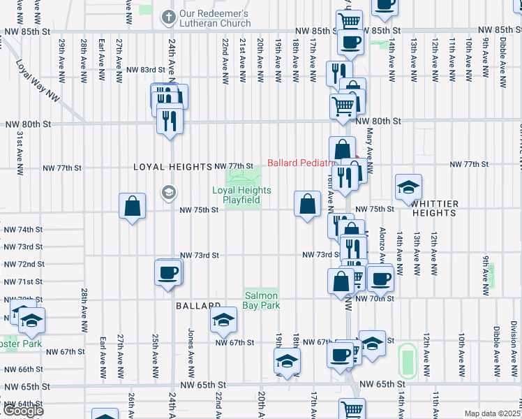 map of restaurants, bars, coffee shops, grocery stores, and more near 2000 Northwest 75th Street in Seattle