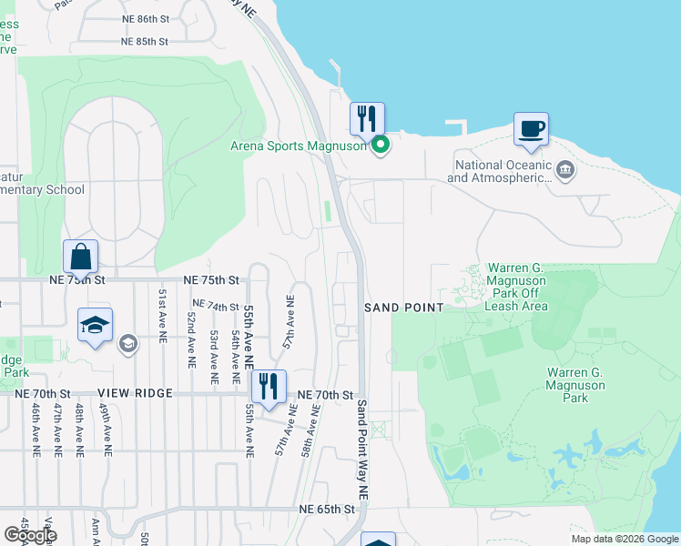 map of restaurants, bars, coffee shops, grocery stores, and more near 5832 Northeast 75th Street in Seattle