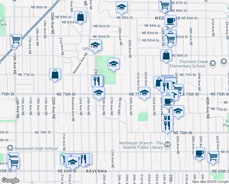 map of restaurants, bars, coffee shops, grocery stores, and more near 2700-2704 Northeast 75th Street in Seattle
